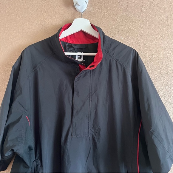 FootJoy Dryjoys Tour Collection Size Large 1/2 Zip Black Red Windbreaker Jacket - Picture 3 of 10